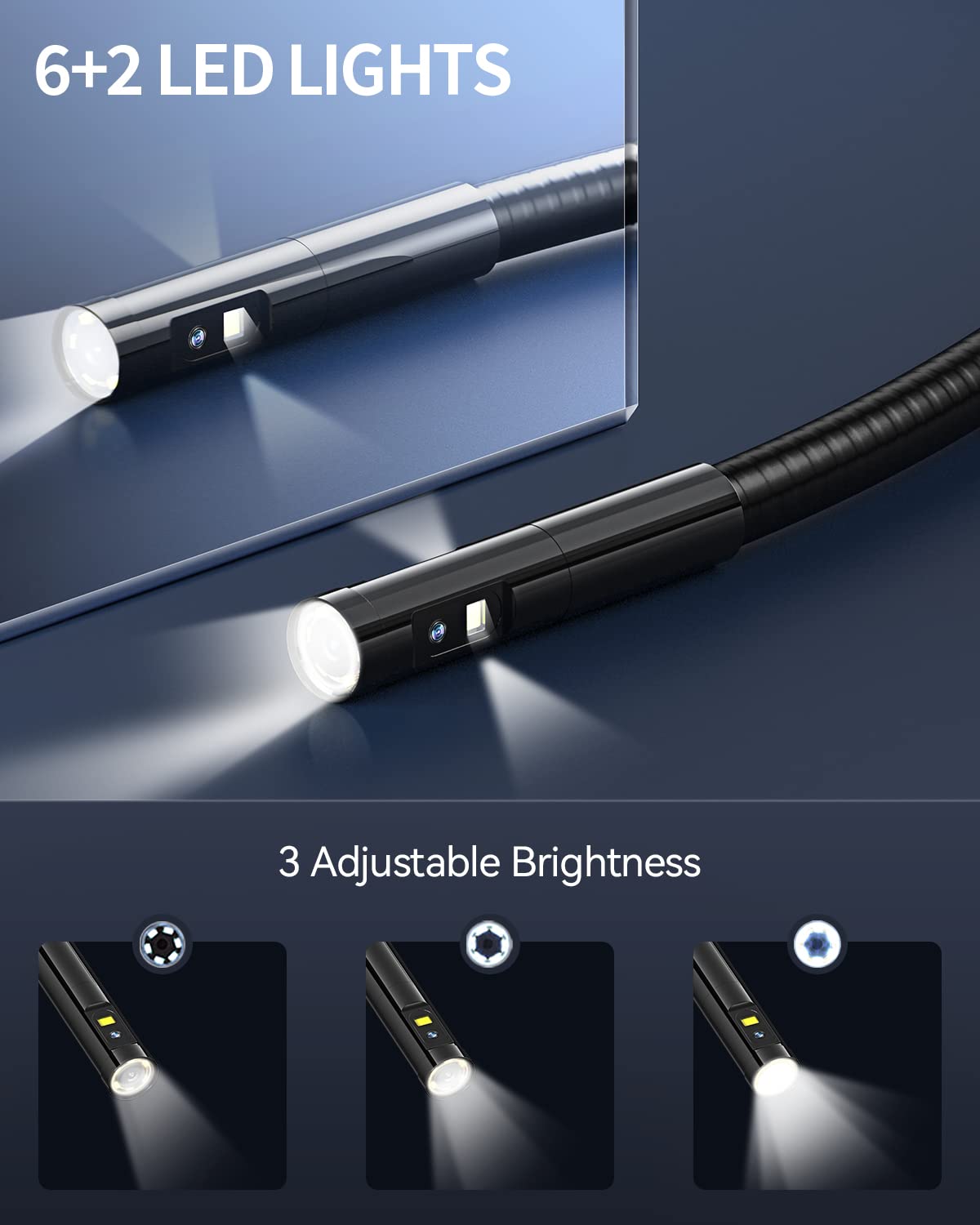 Triple Lens Borescope Inspection Camera, Teslong Professional Endoscope with Light, Digital Video Scope Camera, 16.4ft Waterproof Flexible Cable