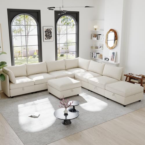 Oversized Modular Storage Sectional Sofa Customizable Seating Group Sofa&Couch Convertible Sleeper Sofabed with Movable Ottomans and Seat