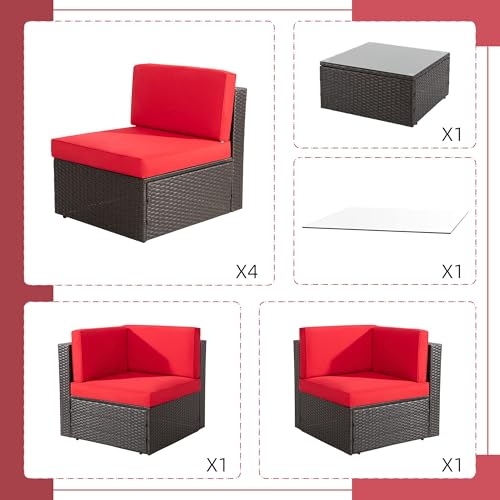 Shintenchi 6 Pieces Patio Furniture Sets Outdoor All-Weather Sectional Patio Sofa Set PE Rattan Manual Weaving Wicker Patio Conversation Set with