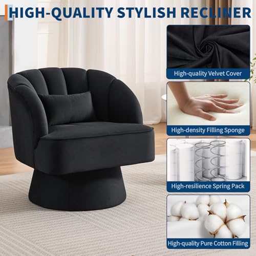 GarveeHome Modern Swivel Barrel Accent Chair, 360° Teddy Fabric Upholstered Armchair with Striped Backrest & Plush Padding