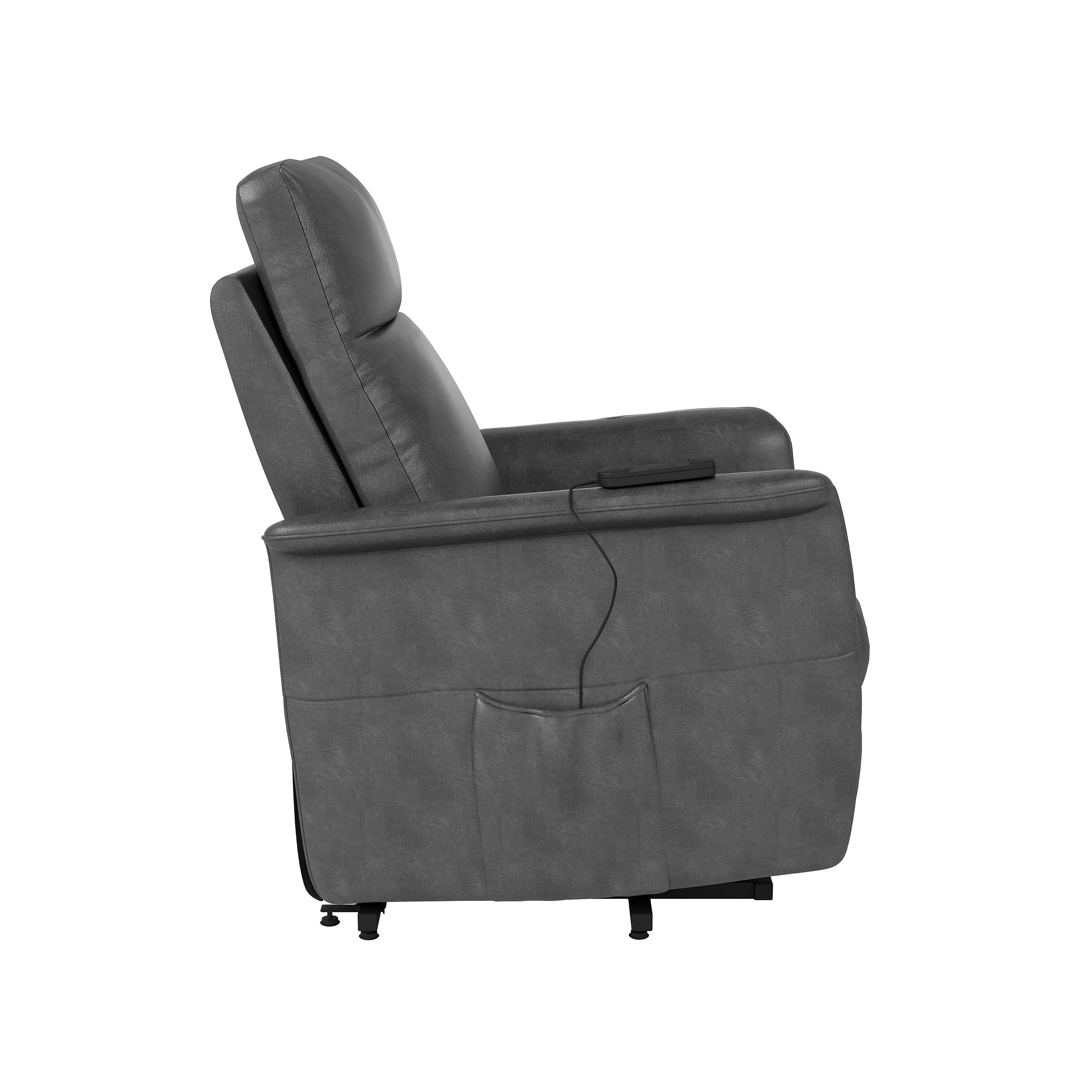 Homesvale Rowan Power Recline and Lift Chair, Gray Faux Leather