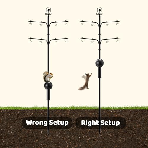 NETVUE by Birdfy Bird Feeder Pole with Effective Squirrel Baffle, 108 Inch Rust-Proof Pole Kit, 8 Adjustable Hooks for Outdoor Wild Bird Feeder, Bath