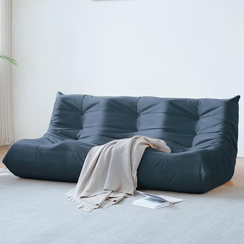 Bean Bag Chair for Adults - Suede & Microfiber Fireside Floor Chair, Comfortable Corner Lounge Sofa for Living Room, Bedroom, Office (3-Seater, Beige)
