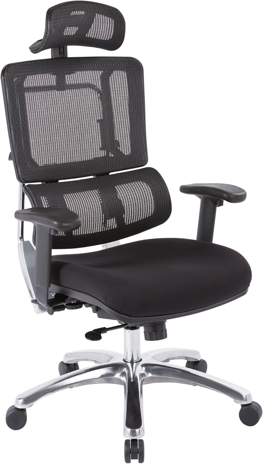 Office Star Breathable Black Vertical Mesh Back and Padded Coal FreeFlex Mesh Seat Managers Chair with Adjustable Arms and Polished Black Accents