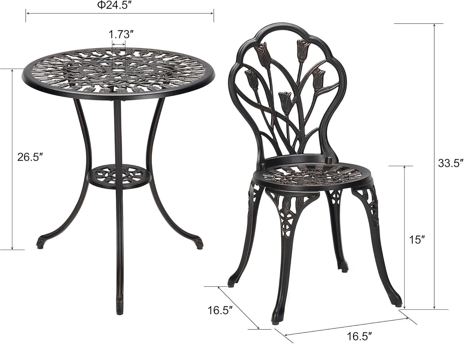 Laurel Canyon 3-Piece Cast Aluminum Patio Bistro Sets Antique Copper Finish Outdoor Furniture with Rust-Resistant Small Round Table and 2 Chairs for