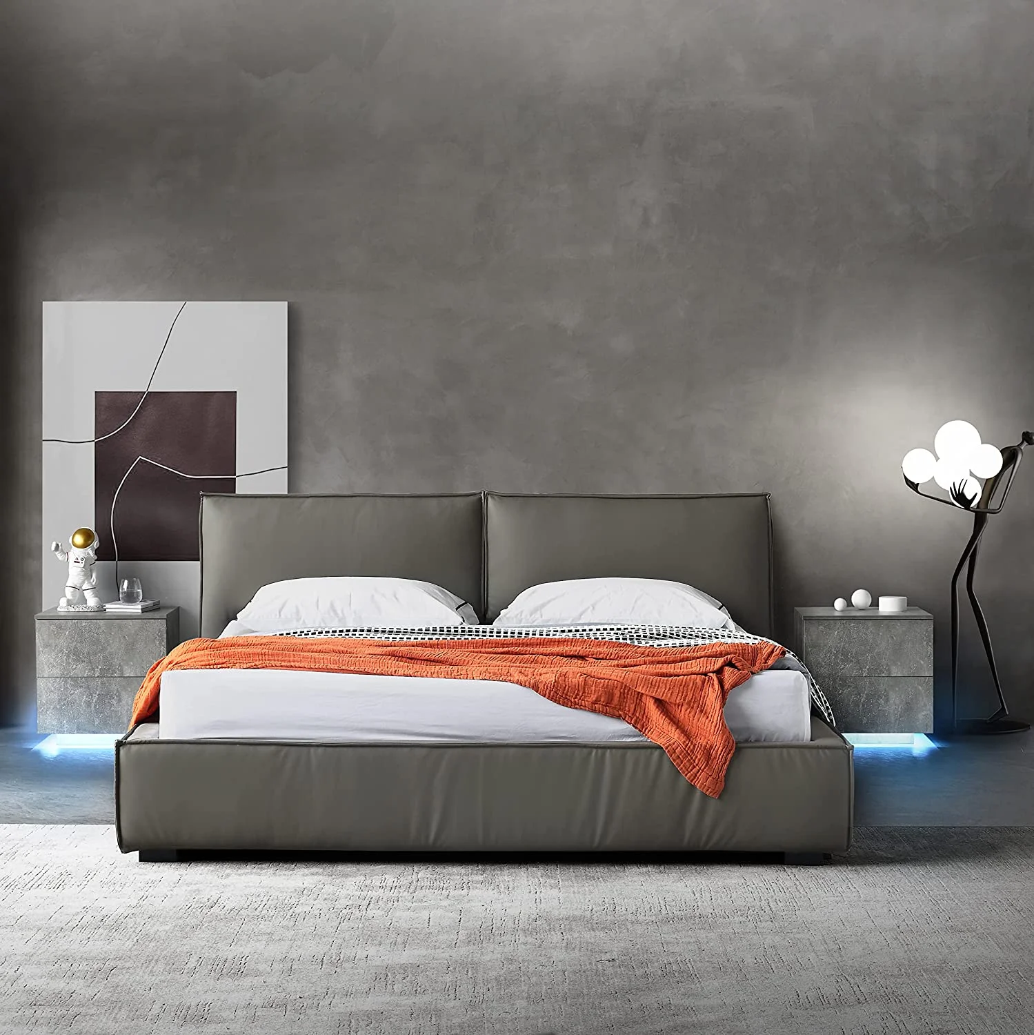 LED Nightstand Bedside Table With LED Lights Set Of 2, For Bedroom Living Room Modern Nightstand With 2 Drawers
