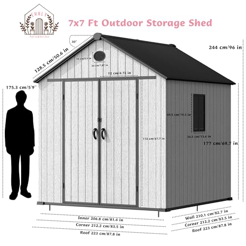 4.4x6 FT Resin Outdoor Storage Shed, 230 Cuft Garden Tool Sheds & Outdoor Storage Plastic Shed with Floor
