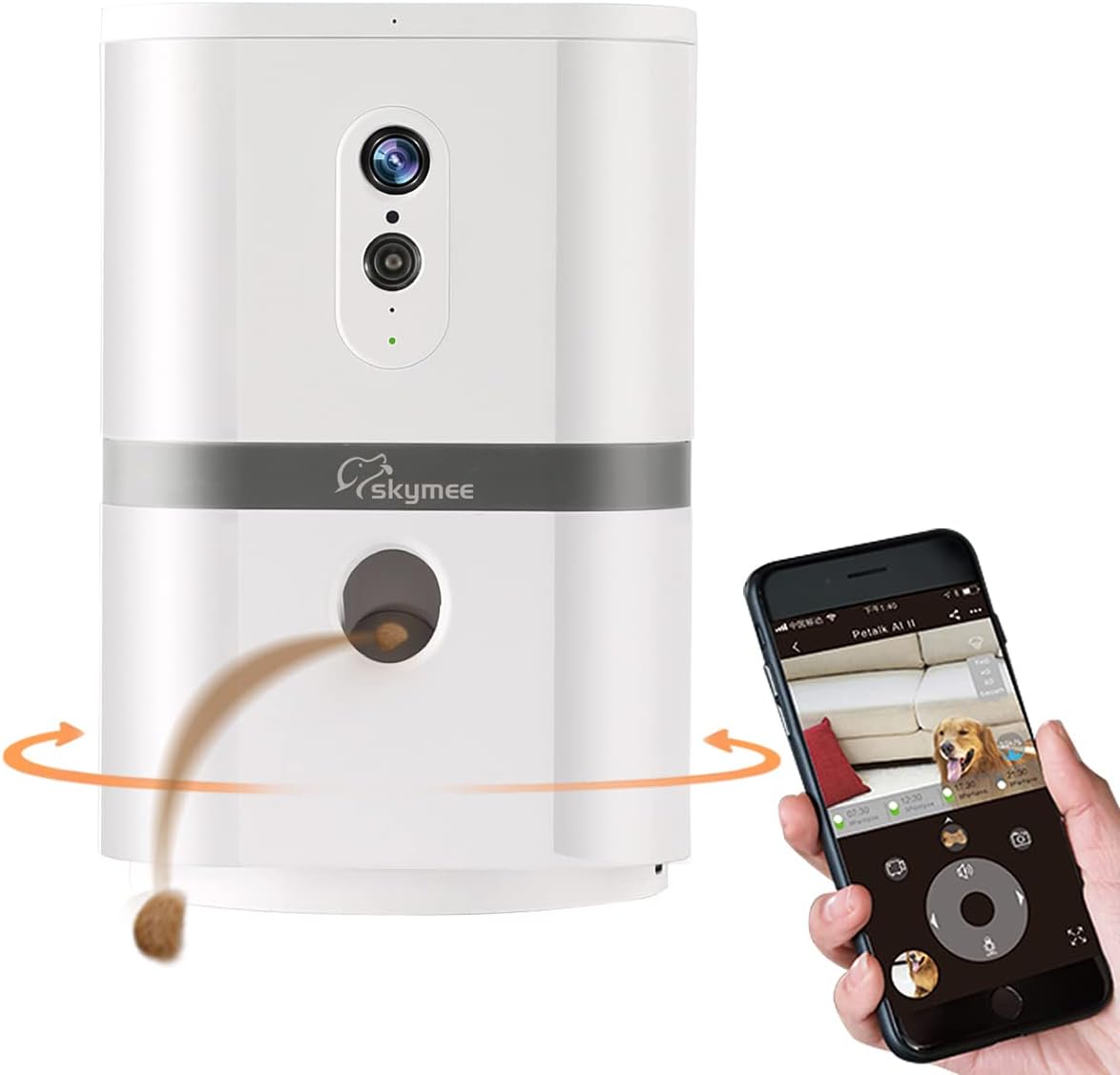 SKYMEE Petalk AI II Dog Camera Treat Dispenser, WiFi Remote Pet Camera with 180° PTZ and Night Vision, Compatible with Alexa
