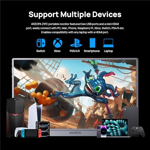 ARZOPA 16.1'' 144Hz Portable Gaming Monitor, 106% sRGB 1080P FHD Kickstand Portable Monitor with HDR, Ultra Slim, Eye Care
