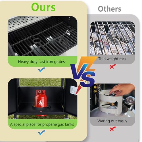 Large Propane Gas Grill with 4-Burners and Side Burner,Outdoor BBQ Grill Griddle with Porcelain-Enameled Cast Iron Grates