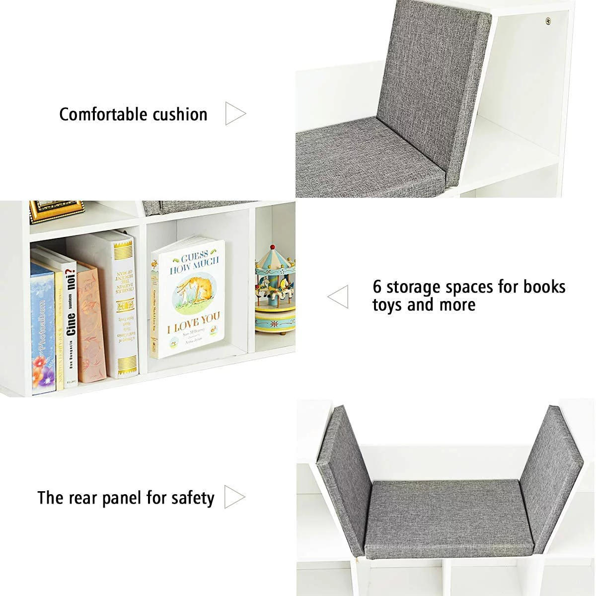 6-Cubby Kids Bookcase w/Cushioned Reading Nook
