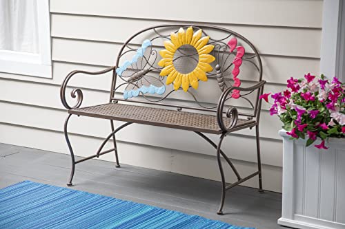 Evergreen Garden Sunflower Garden Bench Outdoors & Indoors | Cast Iron Metal Patio Bench | Outdoor Seating Furniture | Seats for Park, Porch, Deck