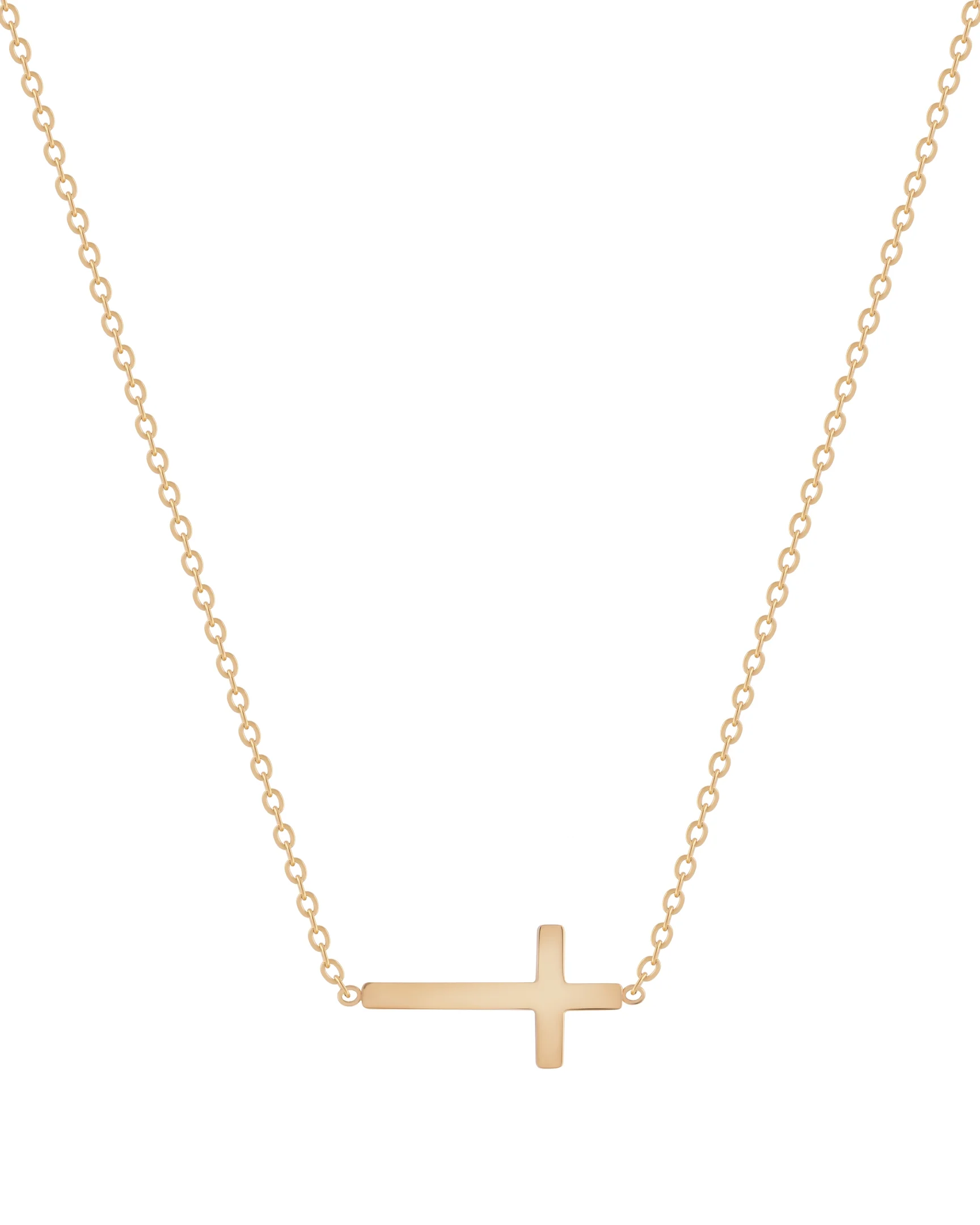 Graceful Cross 18" Necklace Pendant Necklace In 18K Gold Plated Stainless Steel