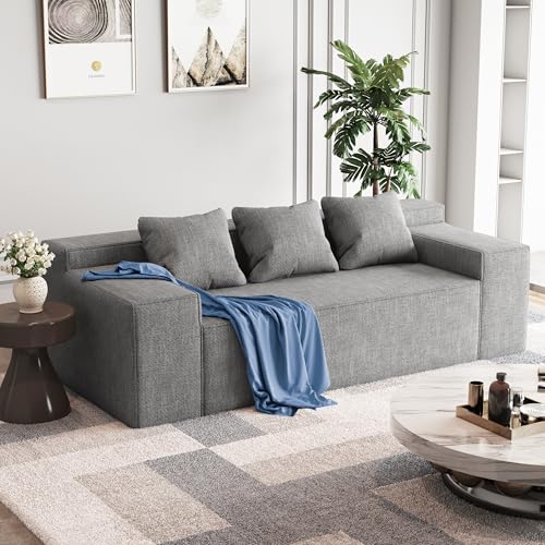 Modern Loveseat, Sofa Couch in a Box, No Assembly Needed, with 2 Pillows, Cat-Scratch Resistant Linen,Small Sofa for for Small Space, Living Room