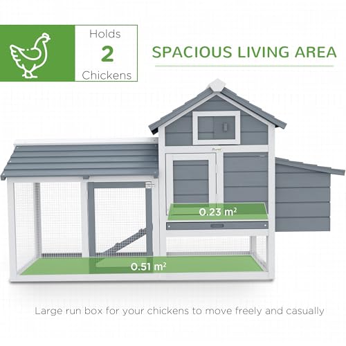 PawHut 59" Small Wooden Chicken coop Hen House Poultry Cage for Outdoor Backyard with 2 Doors, Nesting Box and Removable Tray, Gray