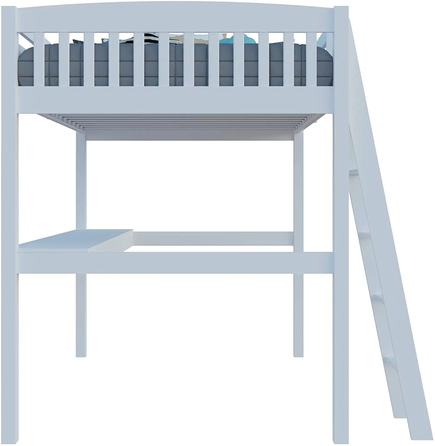 Yes4Wood Everest Solid Wood White Twin Size Loft Bed Frame with Desk & Stairs for Kids and Toddlers