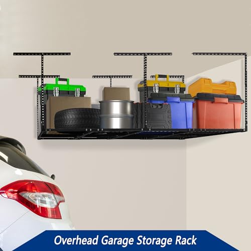 3 x 8FT Overhead Garage Storage Rack,Adjustable Ceiling Storage Racks,Garage Shelving Heavy Duty Storage Organizer System