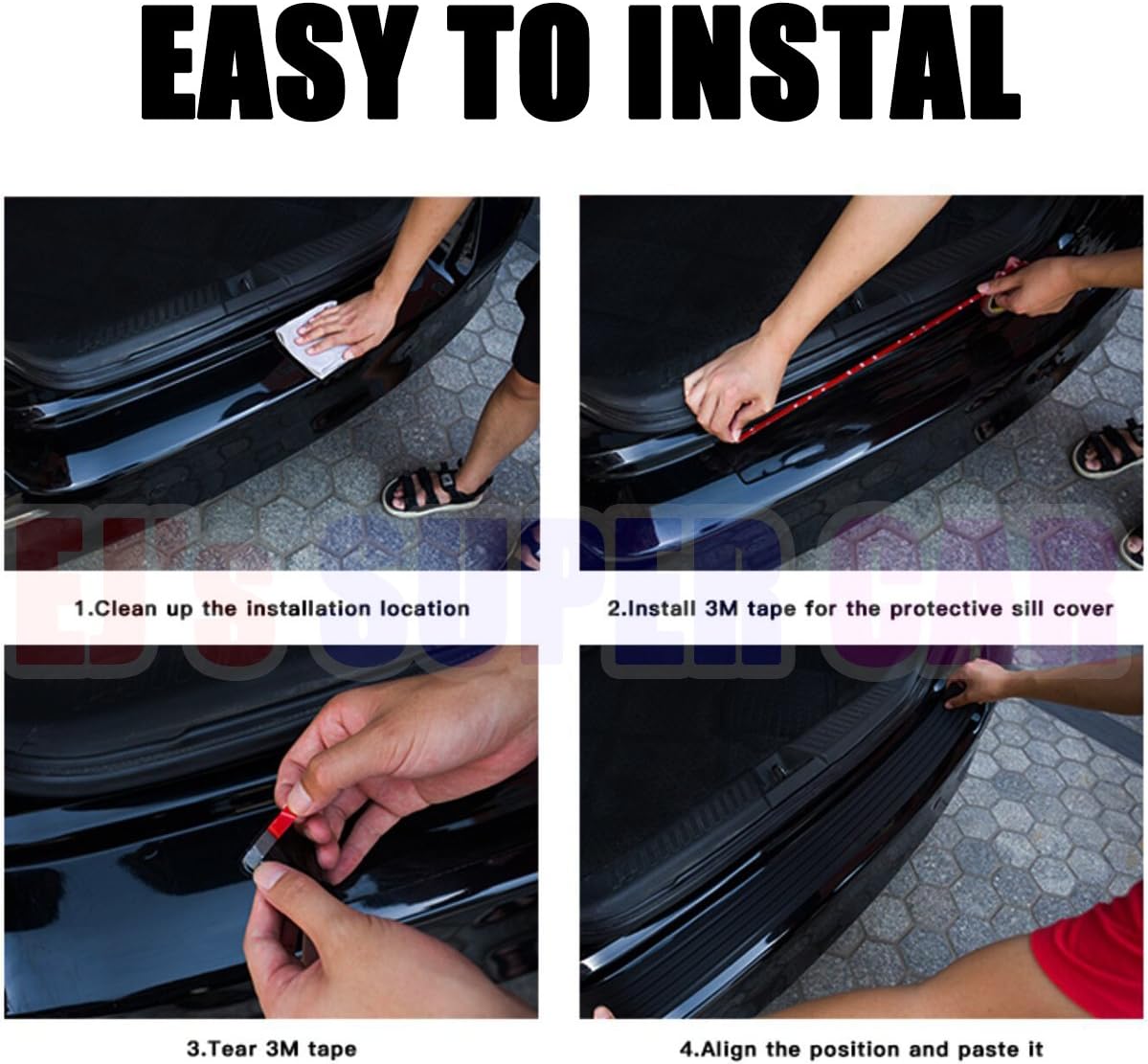 EJ's SUPER CAR Rear Bumper Protector Guard Universal Black Rubber Scratch, Resistant Trunk Door Entry Guards Accessory Trim Cover for SUV/Cars