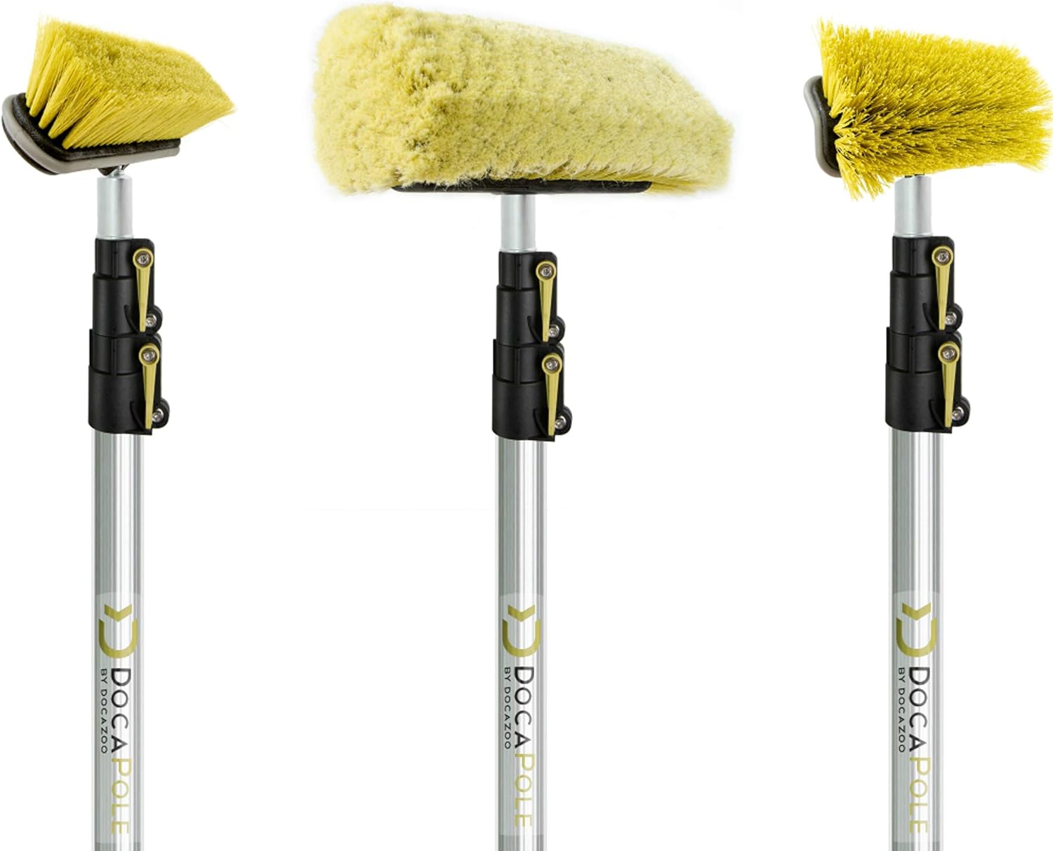 DocaPole 24 Foot High Reach Brush Kit with 6-24 Foot Extension Pole // Brush Kit Includes 3 Brushes // Soft Bristle Car Wash Brush // Medium Bristle