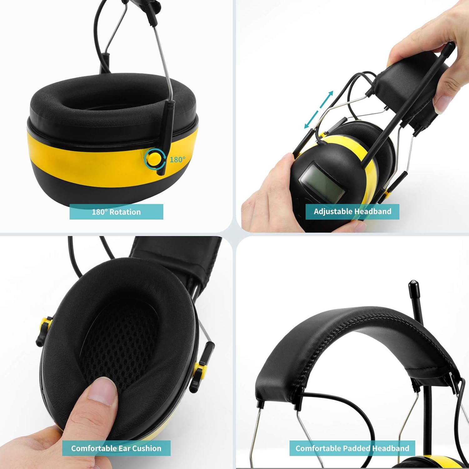 Smoostart Am/Fm Radio Hearing Protector, Noise Reduction Safety Ear Muffs, 30db Noise Cancelling Ear Protection with Digital Display for Mowing