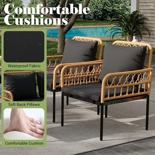 3 Piece Patio Bistro Set, Outdoor Wicker Table and Chairs Set of 2