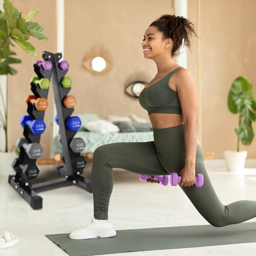 HolaHatha Neoprene Dumbbell Free Hand Weight Set with Rack, Ideal for Home Exercises to Gain Tone and Definition