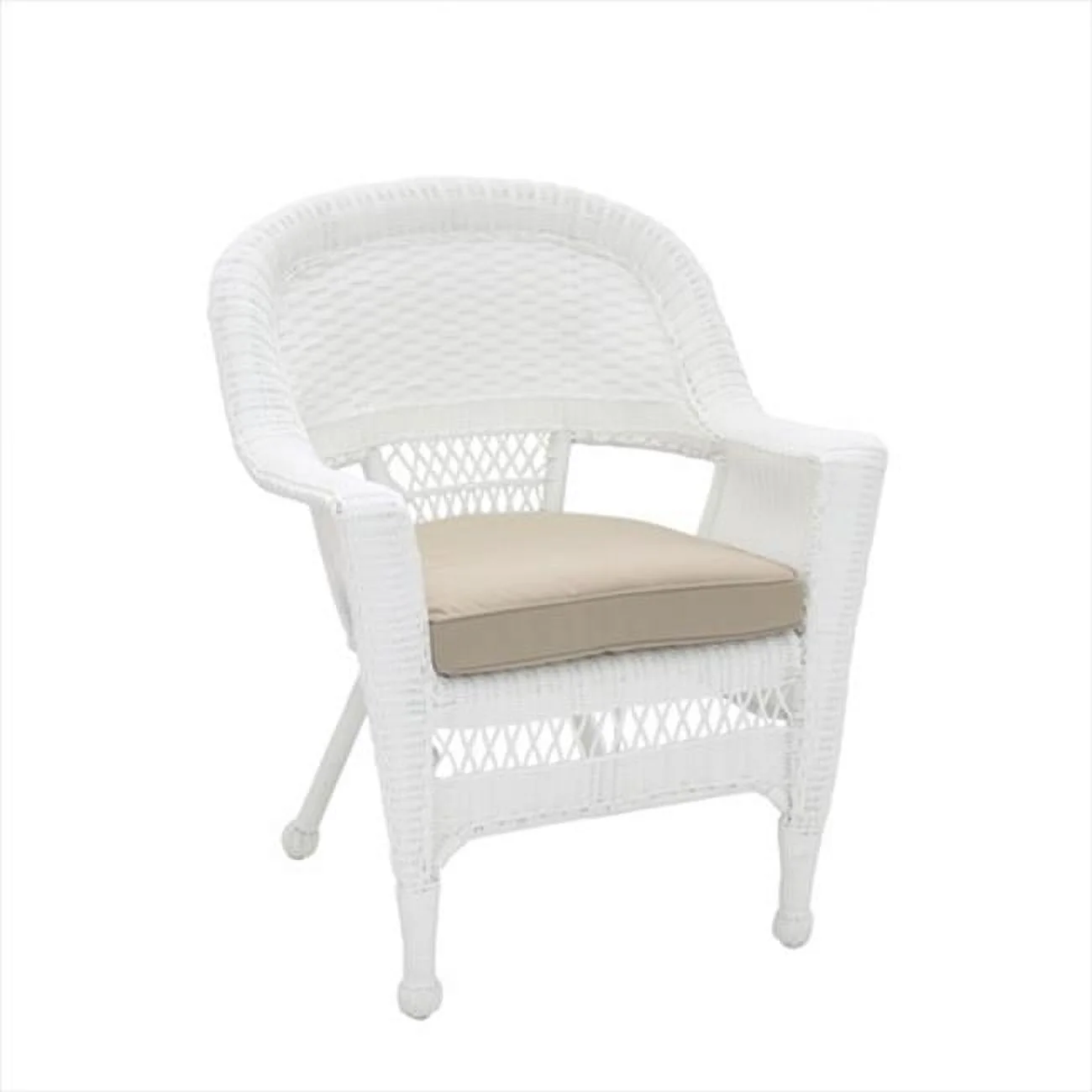 Jeco White Wicker Chair with Tan Cushion