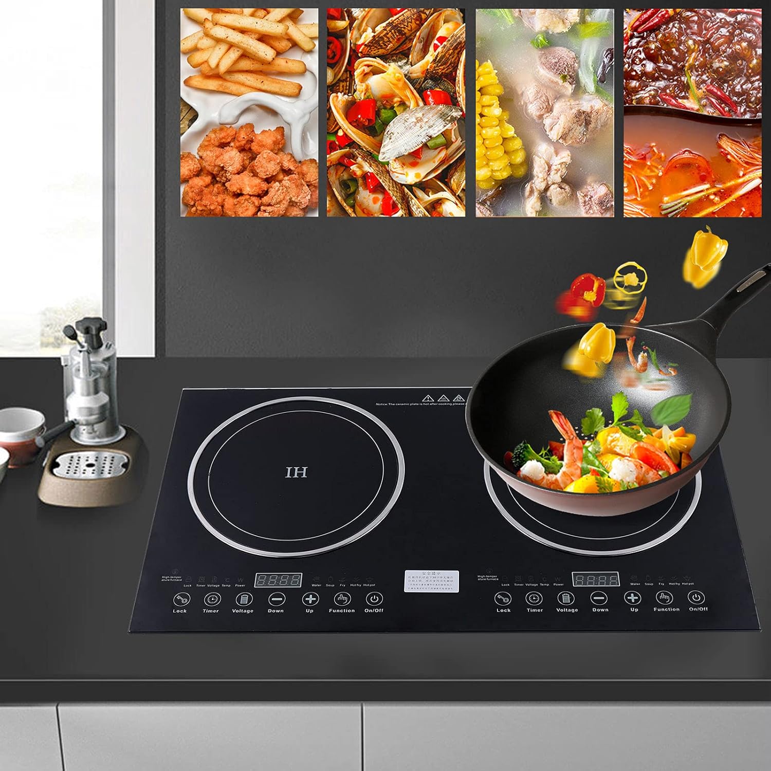 Electric Induction Ceramic Cooker,Countertop 2 Burner Cooktop Portable Cooker,2 Burners Induction Cooktop Electric Hob Cook for Camping