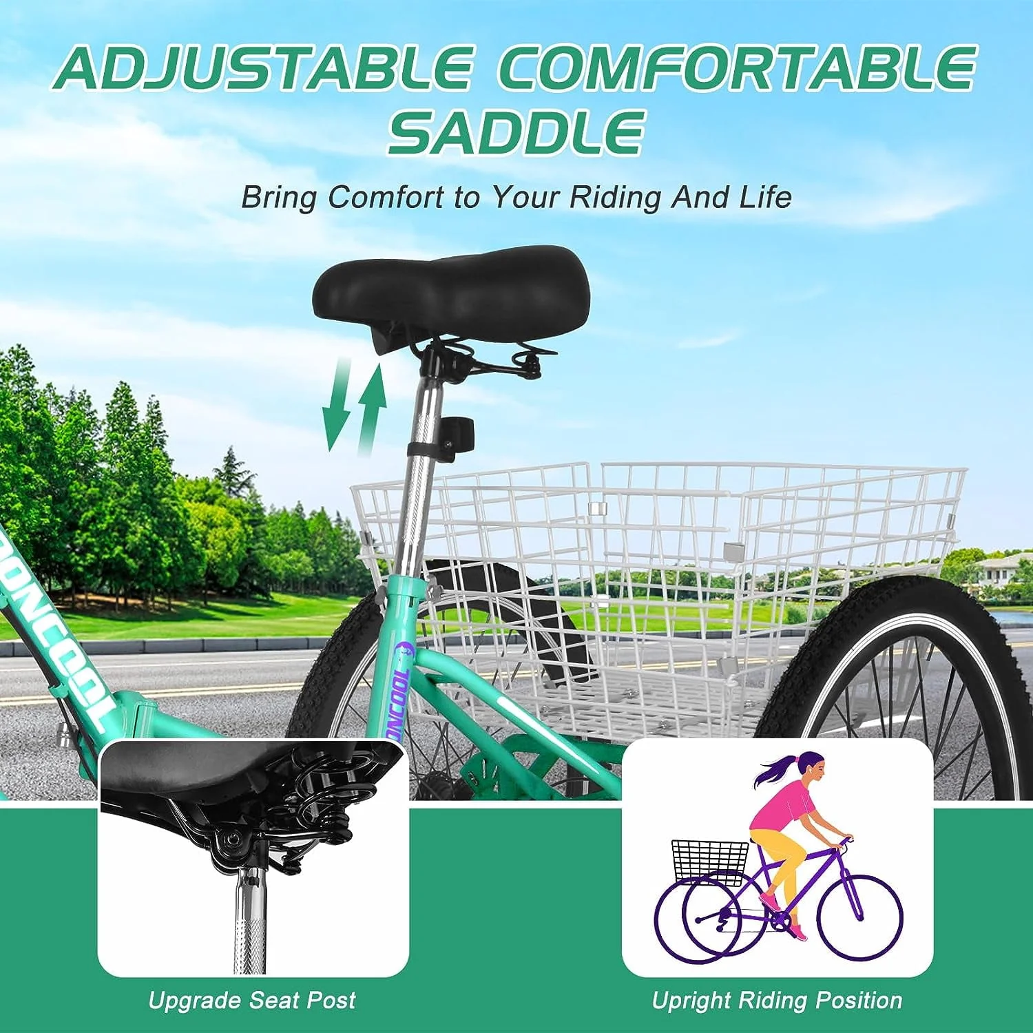 MOONCOOL Adult Folding Tricycle for Adults, 7 Speed 20/24/26 inch 3 Wheels Bikes with Basket, Foldable Tricycle for Adults, Women, Men, Seniors