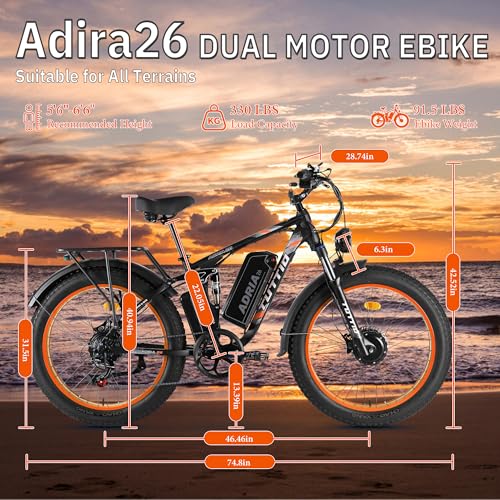 TUTTIO Electric-Bike for Adults-Men, Dual-Motor-Ebike 40-46MPH-Hunting-Ebike, 52V 30AH Long Range Dirtbike, 26" Fat-Tire-Electric-Bicycle