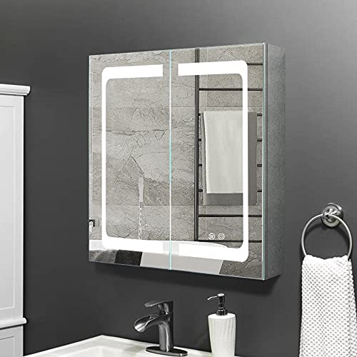 24 Inch X 28 Inch Illuminated Led Mirror Cabinet for Bathroom Stainless Steel Wall Mounted Medicine Cabinet with Double Touch Switches for Clor