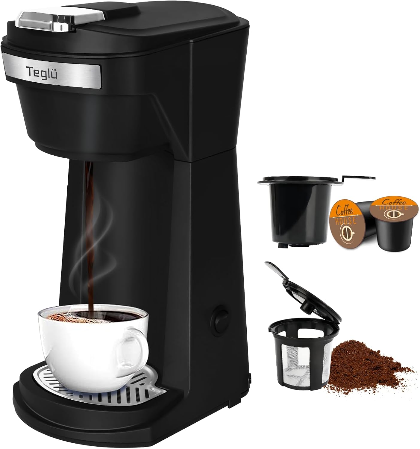 2 in 1 Single Serve Coffee Maker for K Cup Pods & Ground Coffee, Mini Coffee Machine with 6 to 14 oz Brew Sizes