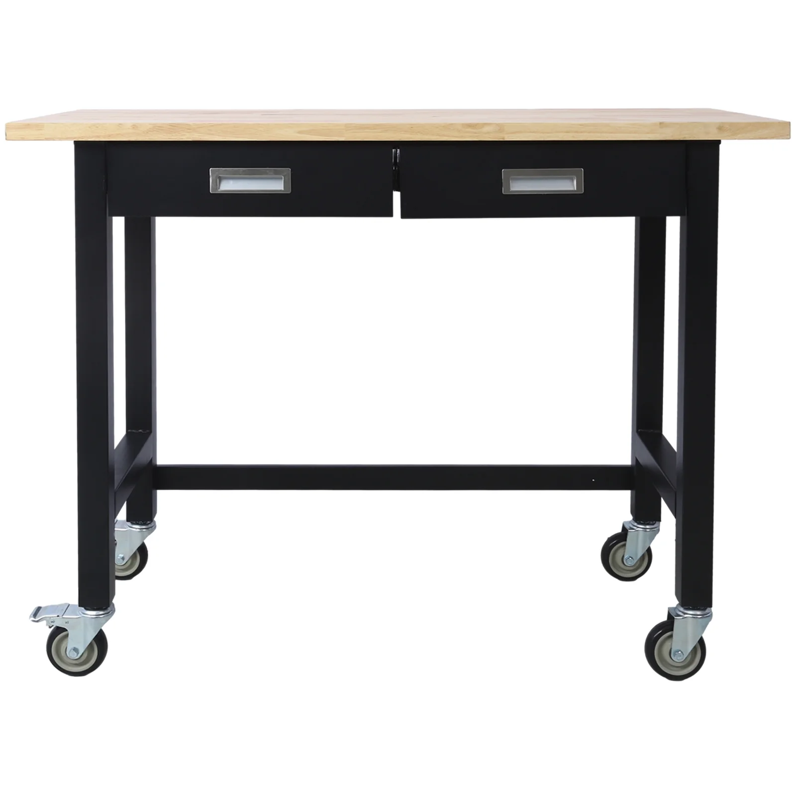 48in Work Bench, Adjustable Workbench with Drawer Storage, Heavy Duty Bamboo Wood Work Table with Wheels for Garage Home Office