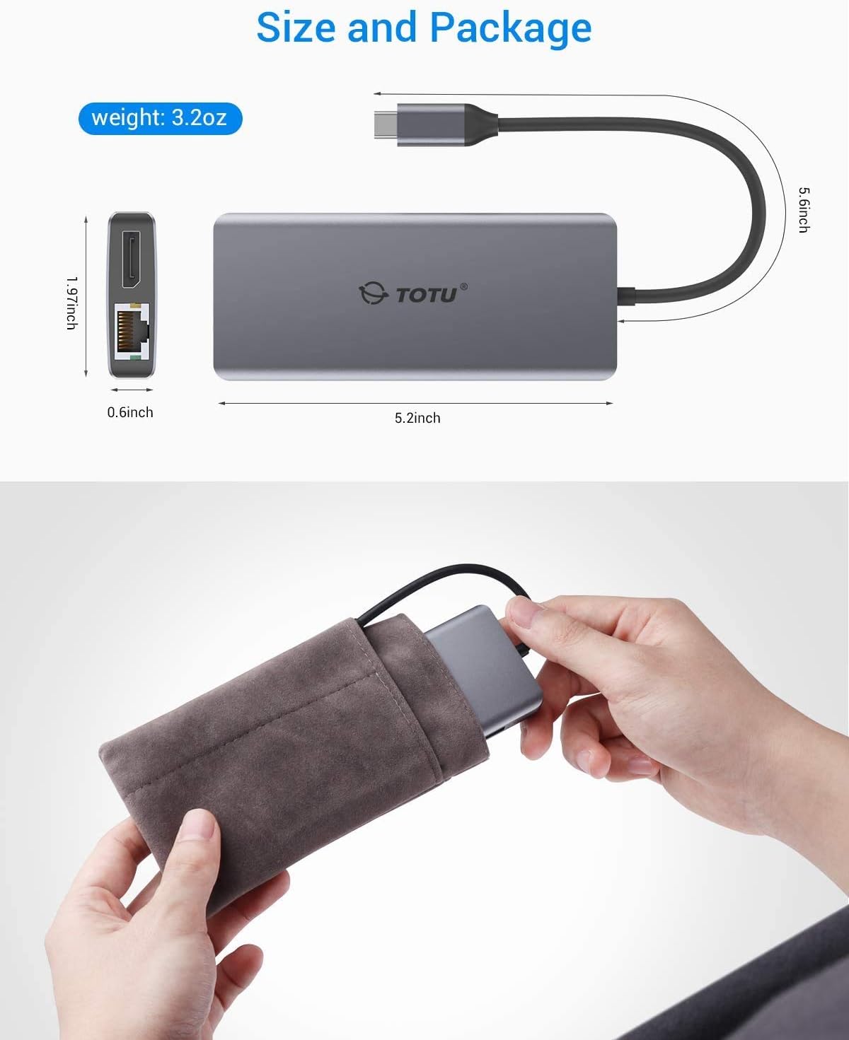 USB C HUB, Upgraded TOTU 13 in 1 Type C Hub Dongle Adapter (4K Dual HDMI&DP,75W PD)
