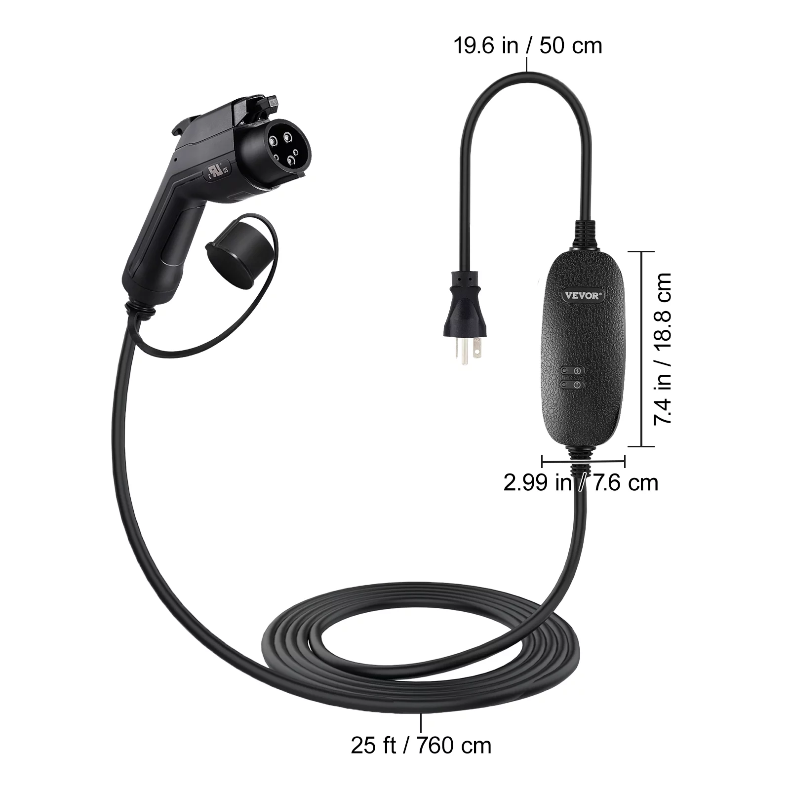 VEVOR Level 2 EV Charger, 16 Amp 110V-240V 3.84 kW, Portable Electric Vehicle Charger with 25 ft Charging Cable NEMA 6-20 Plug