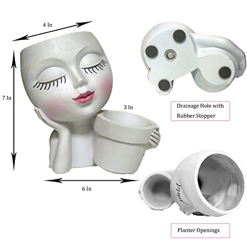 Head Planter Face Flower Pot, Dolkgy Woman Face Planter Unique White Head Planters for Indoor Outdoor Plants