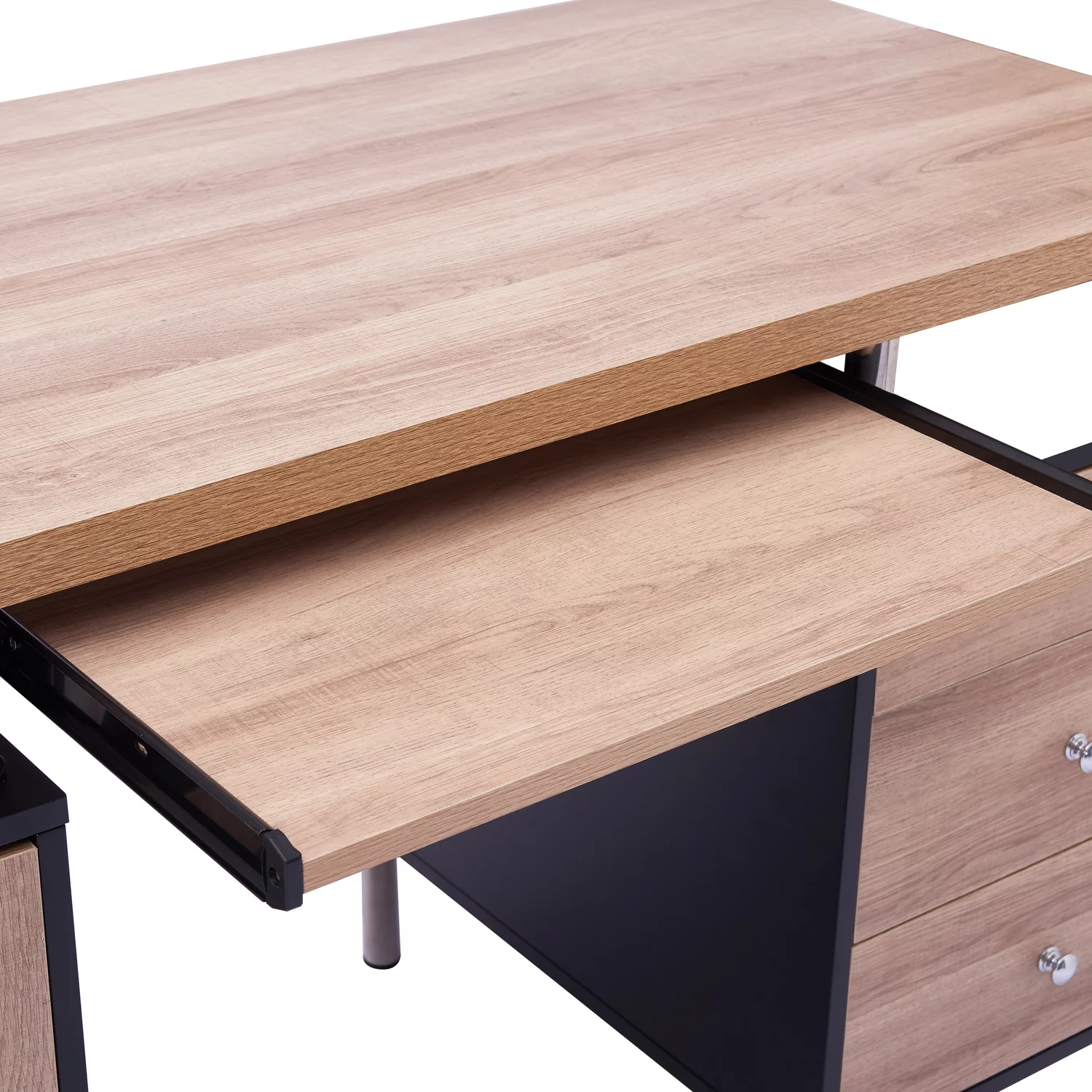 Home Imports Emporium Elsy 4-Drawer Two-Tone Small Desk with Storage, Power Outlets, USB Ports Charging Station, Wooden Computer Table Desk Black/