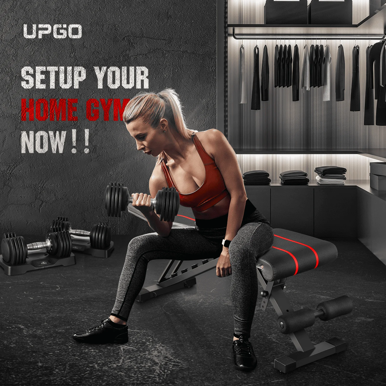 UPGO Adjustable Weight Bench with 660lbs Weight Capacity Foldable Workout Bench for Adult Up to 5.9' Gym Bench for Home