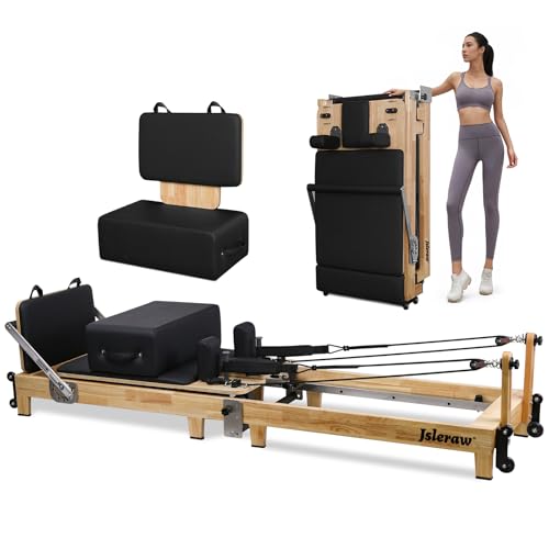 Pilates Reformer Machine Folding Pilates Reformer Oak Pilates Exercise Bed Home Multifunctional Silent Pilates Core Reformer(Solid Wood)