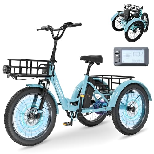 MOONCOOL Electric Tricycle for Adults, 500W/750W 48V 20" Folding Electric Trike Peak Power 1100W, 3 Wheels Electric Bicycle