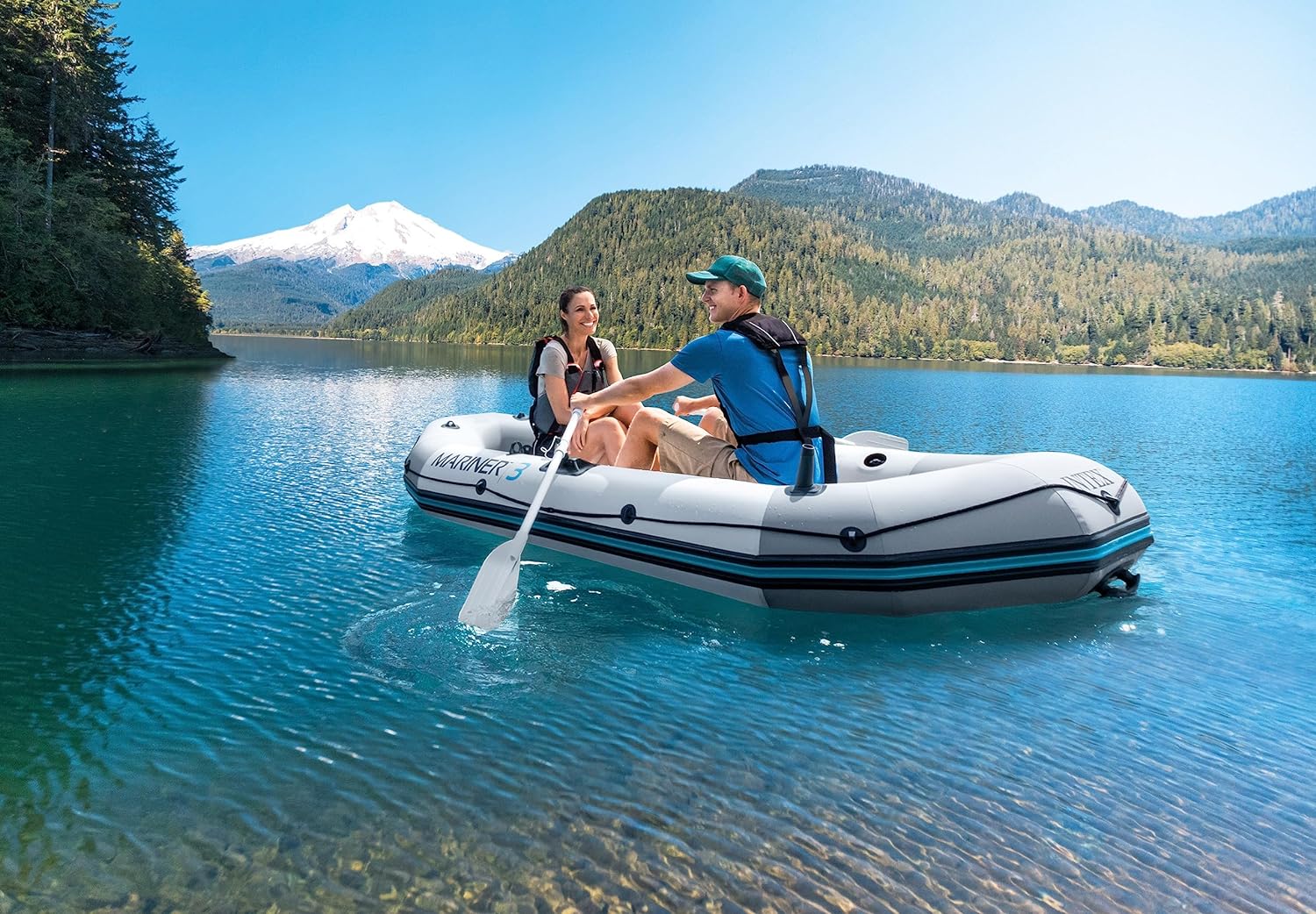 INTEX 68376EP Mariner 4 Inflatable Boat Set: Includes Deluxe 54in Aluminum Oars and High-Output Pump &ndash; SuperTough PVC &ndash