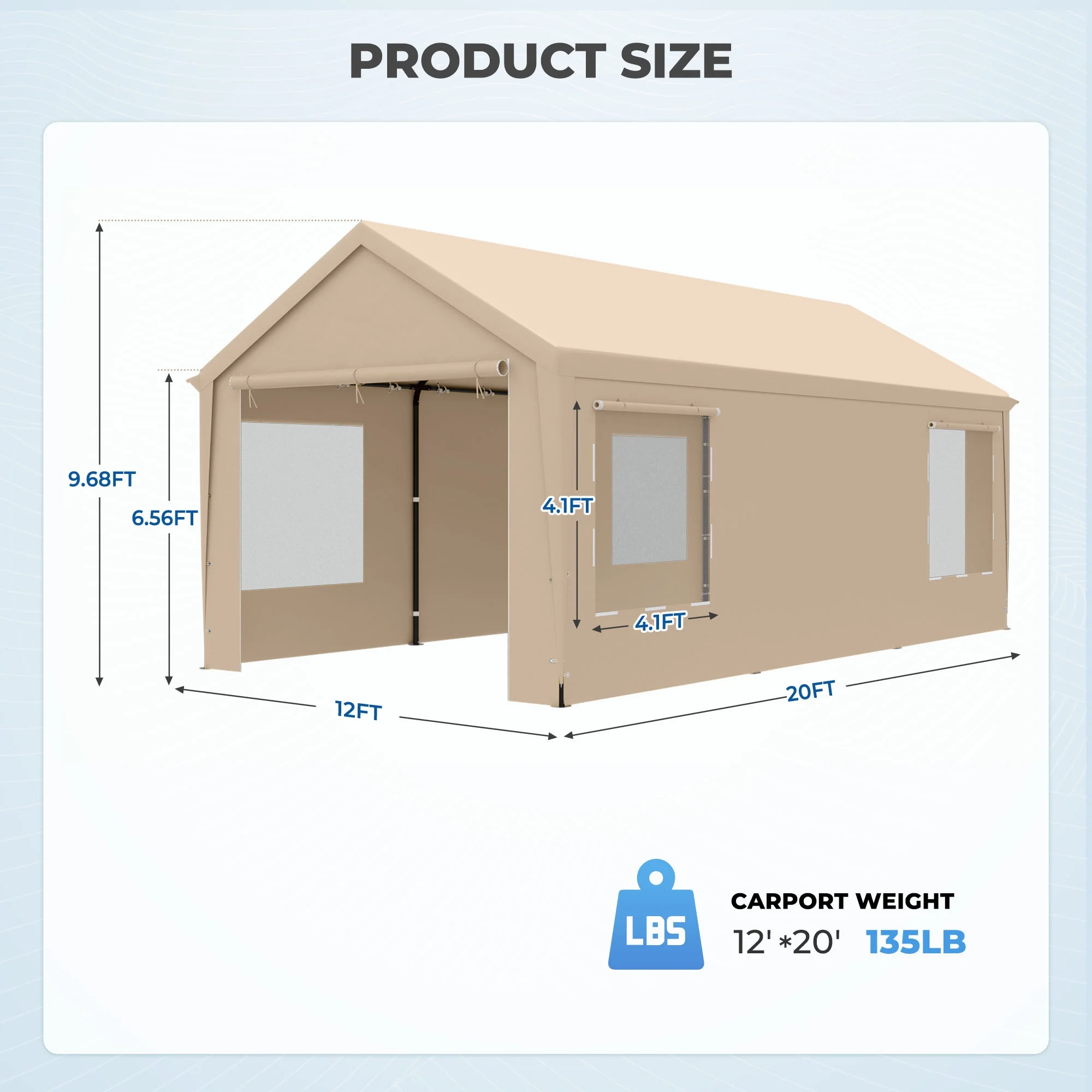 SERWALL 12 x 20 ft Heavy Duty Steel Car Carport Canopy Tents with Window for Outside Party, Beige