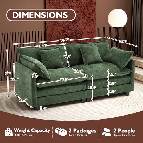 Ihanherry 111.4" U Shaped Modern Cloud Sofa Modular Sectional Couch with 2 Ottoman, 5-Seat Chenille Deep Seat Sofa with Pillow for Living Room