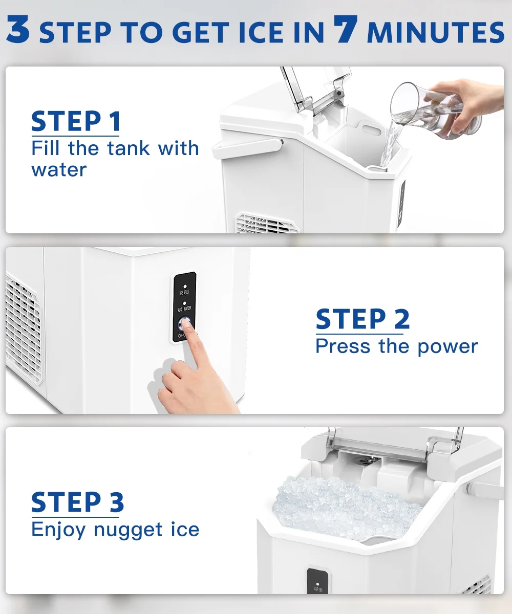 COWSAR 33lbs Countertop Nugget Ice Maker, Potable with Scoop,聽Soft Nugget Ice Ready in 10mins, Red