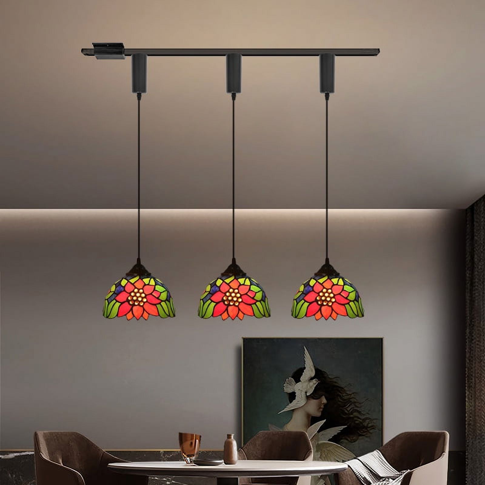 Kiven H Track Pendant Lightning,Adjustable Cord Length,Tiffany Style H Track Lighting Pendant Lights, 3 Lights