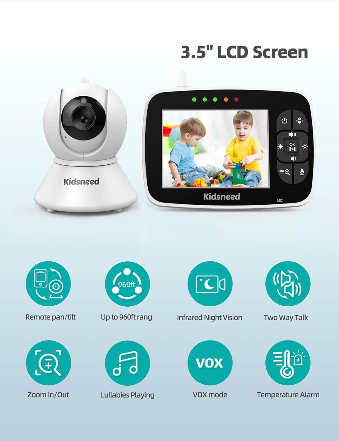 Baby Monitor with Camera and Audio - 3.5 Inch Video Baby Monitor with Remote Control Pan& Tilt &Zoom Camera, Two-Way Audio, Night Vision