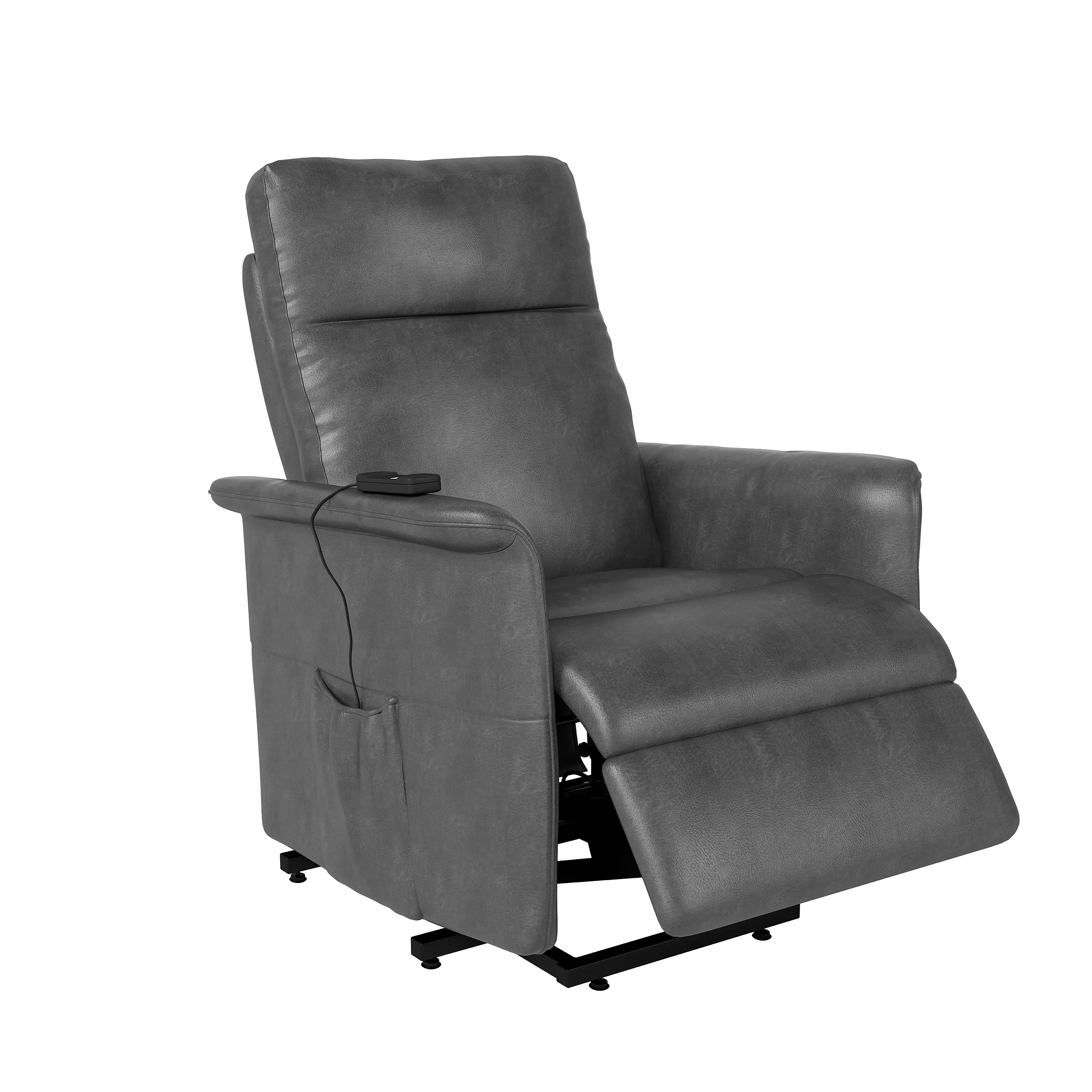 Homesvale Rowan Power Recline and Lift Chair, Gray Faux Leather
