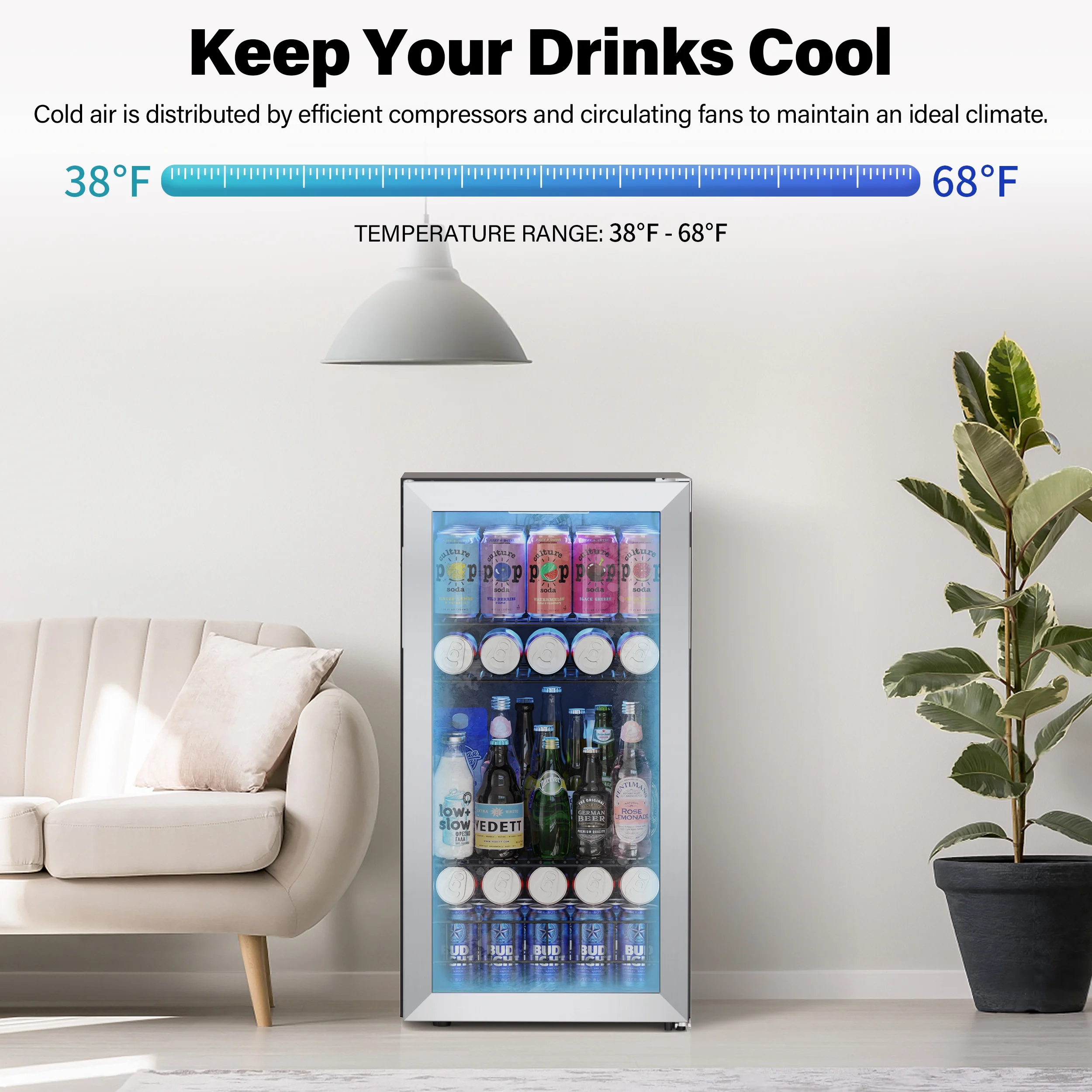 Yeego Beverage Refrigerator Cooler, Freestanding Compact Mini Drink Fridge with Glass Door,95-121 Can