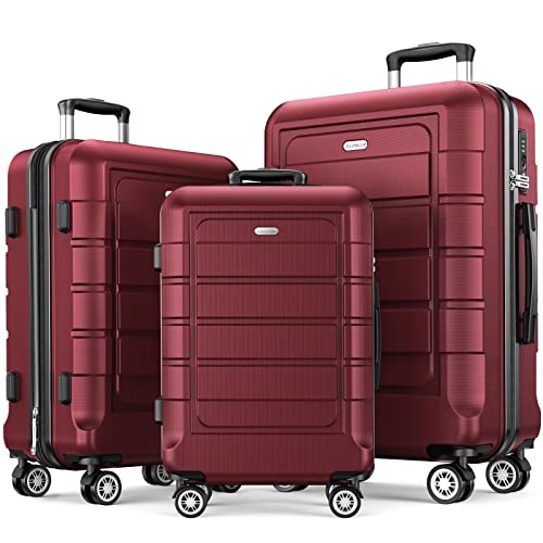 SHOWKOO Luggage Sets Expandable PC+ABS Durable Suitcase Double Wheels TSA Lock Black