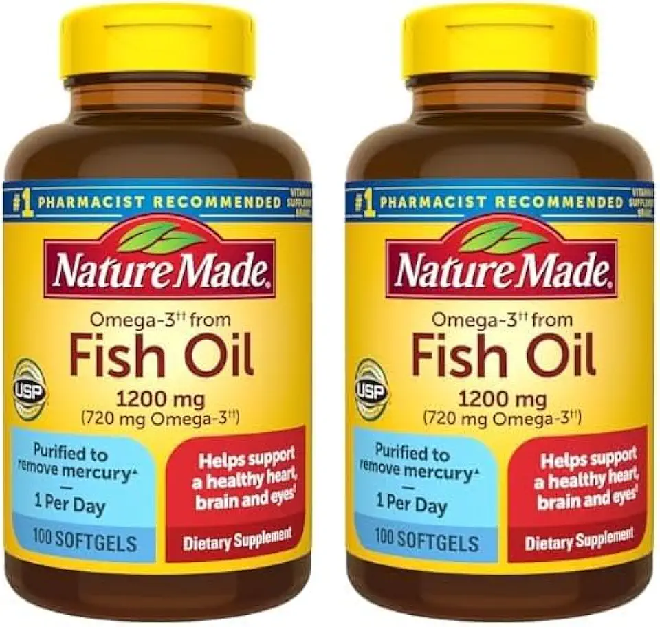 Nature Made Omega 3 Fish Oil 1200 mg, Fish Oil Supplements as Ethyl Esters, Omega 3 Fish Oil for Healthy Heart, Brain and Eyes Support, One Per Day